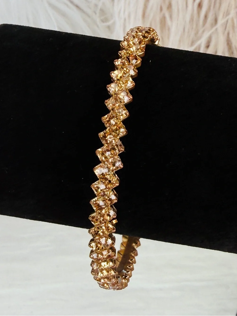 Vintage Amber Colored Crystal Stacking Bangle Bracelet
